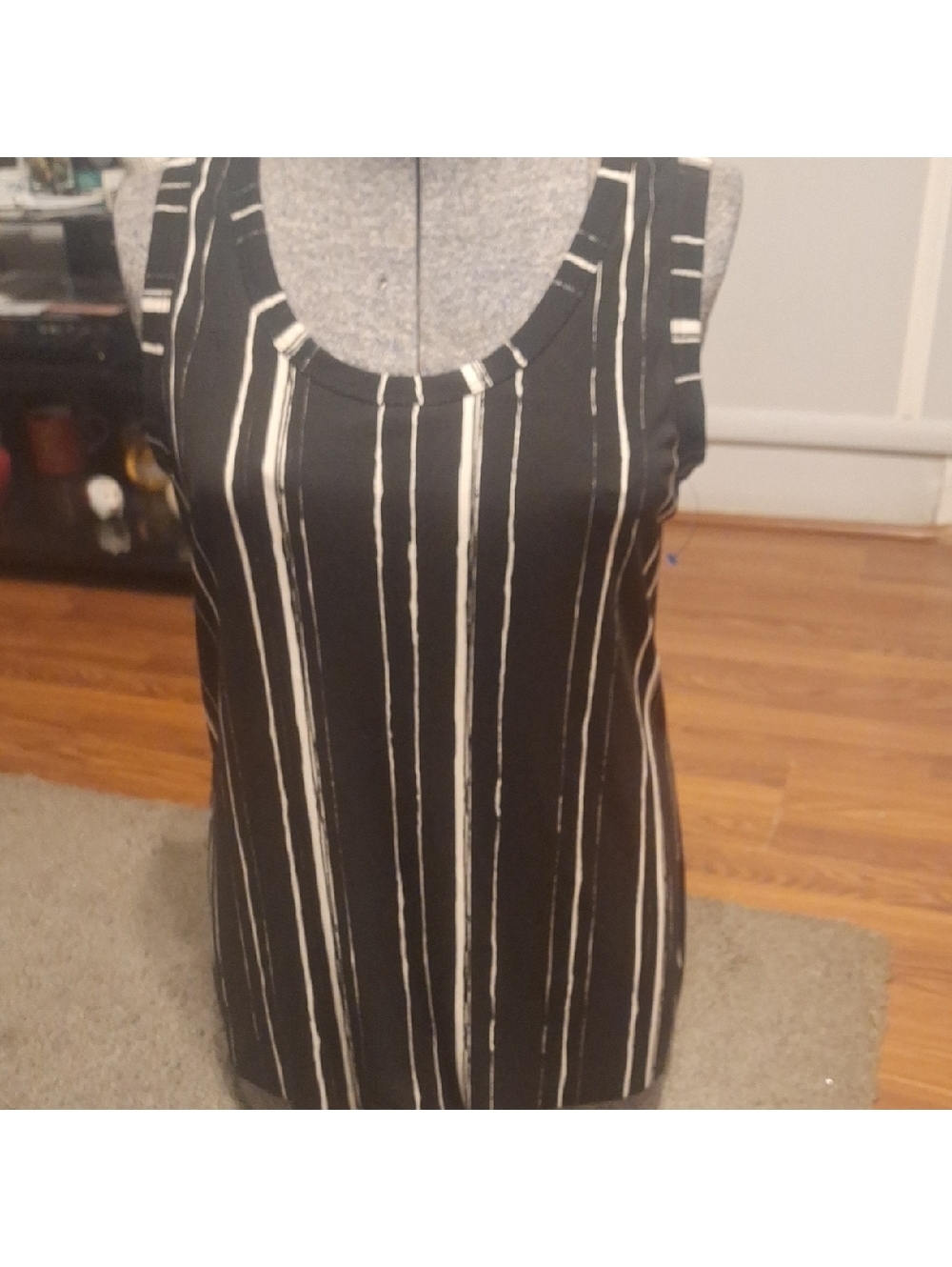 Alfani Black Tank Top with White Vertical Stripes